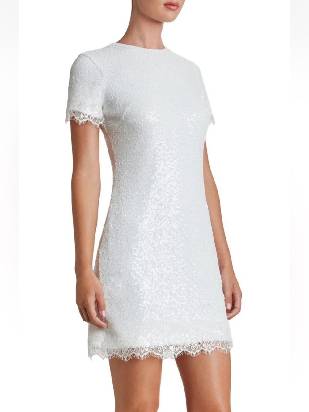 Dress The Population Emma White Sequined Lace Trim Mini Dress